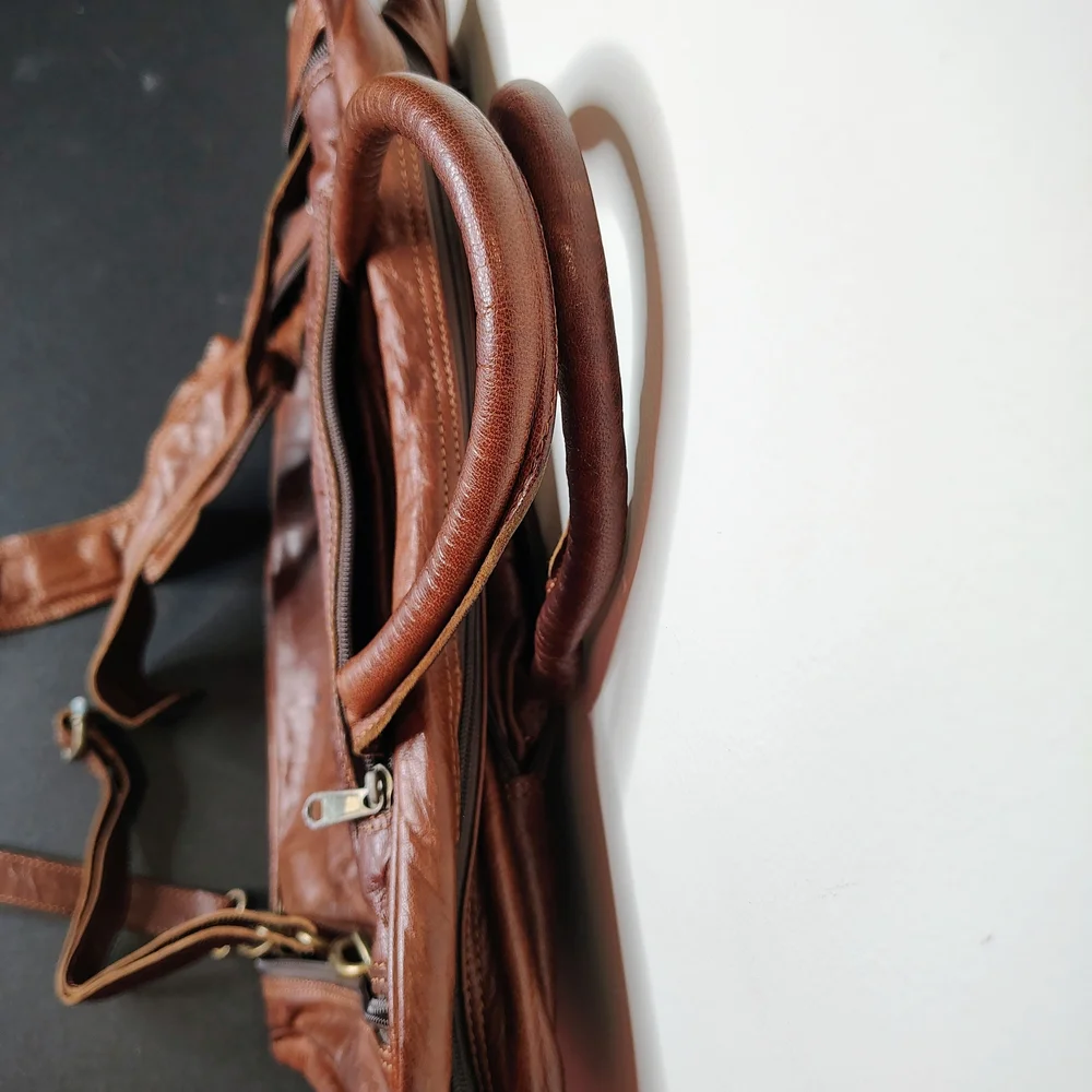 Johnny fly leather Convertible Backpack Messenger brown